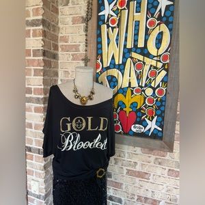 GOLD BLOODED New Orleans Saints Glitter Bling Oversized Women’s Top ⚜️🖤💛🏈